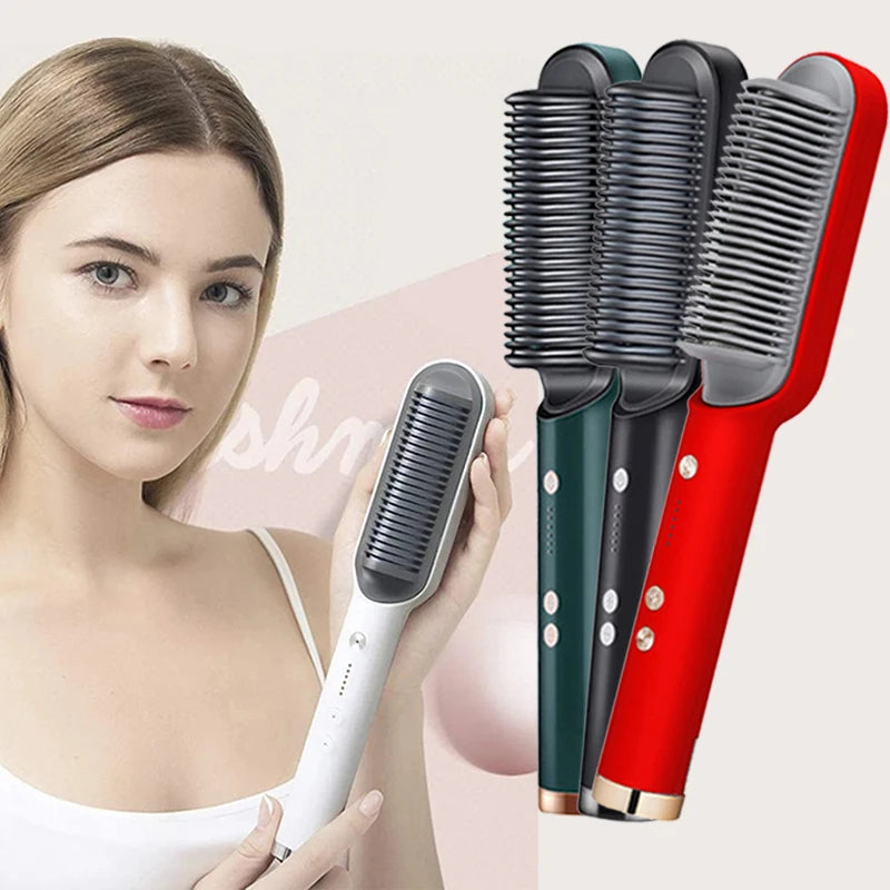 Multifunctional Ionic Hair Straightener Curler Brush Fast Heating Curler Straightener Comb Styler Electric Fast Heating Comb