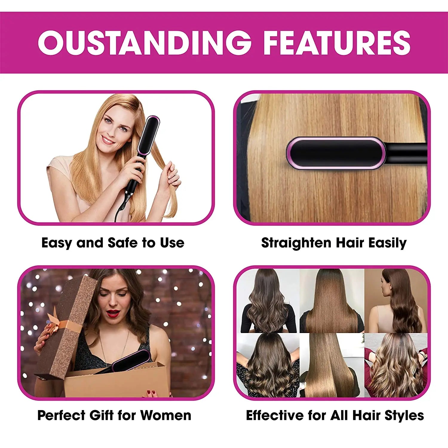 Multifunctional Ionic Hair Straightener Curler Brush Fast Heating Curler Straightener Comb Styler Electric Fast Heating Comb
