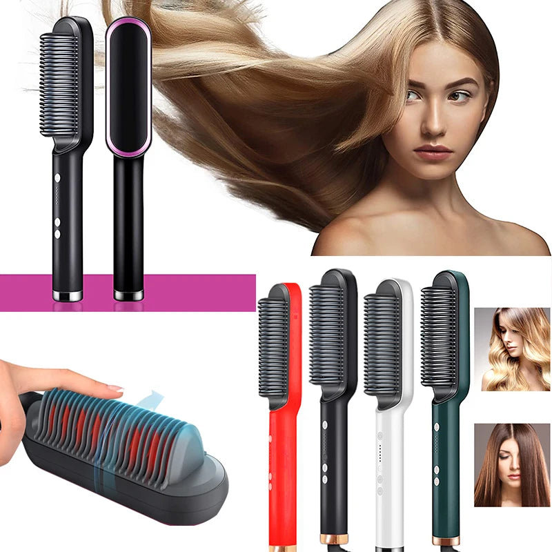 Multifunctional Ionic Hair Straightener Curler Brush Fast Heating Curler Straightener Comb Styler Electric Fast Heating Comb
