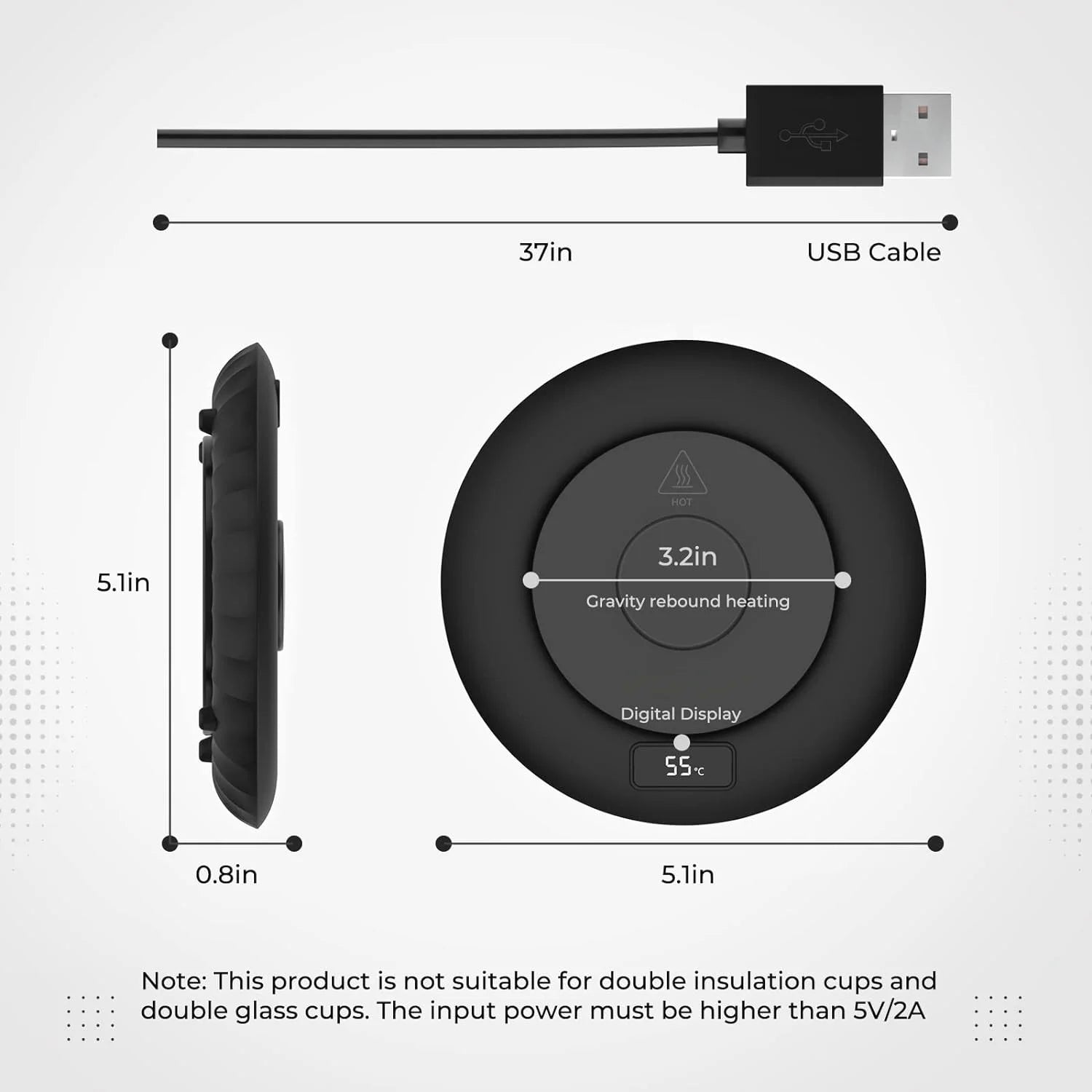 USB Coffee Cup Warm Heating Pad DC 5V Constant Temperature Coaster 3 Gear Digital Display Adjustment Timing Heater for Milk Tea